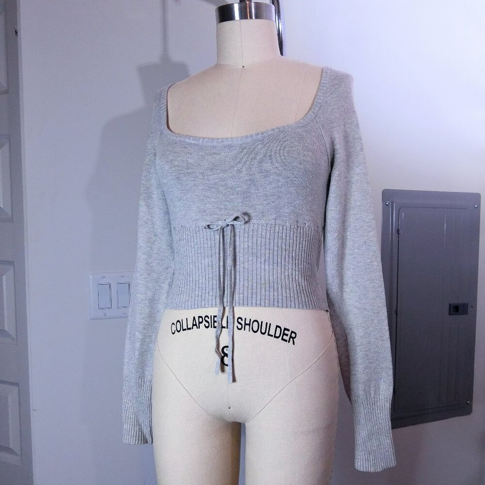 Kimchi Blue Gray Scoop Neck Cropped Ribbed Sweater Top Size M